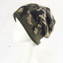 Mens Soft Stretch invierno de punto de doble capa Camo Jacquard Warm Cap Beanie Hat (HW422)